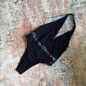 NWT Savage X Fenty black halter bodysuit with rainbow detail 🌈
